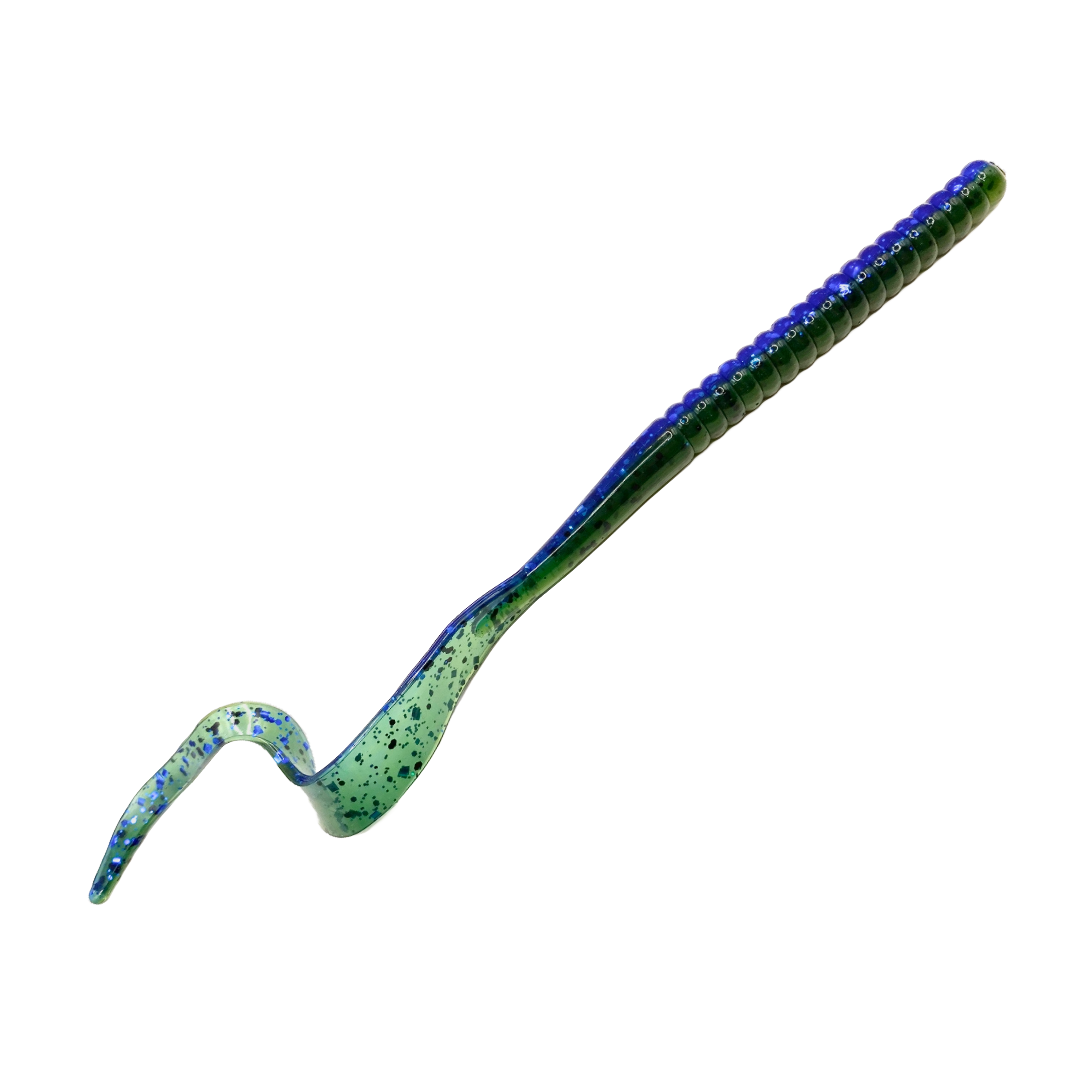 Green and blue fishing lure on a white background