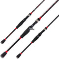 wo fishing rods with black and red handles on a white background, bright light casting shadows